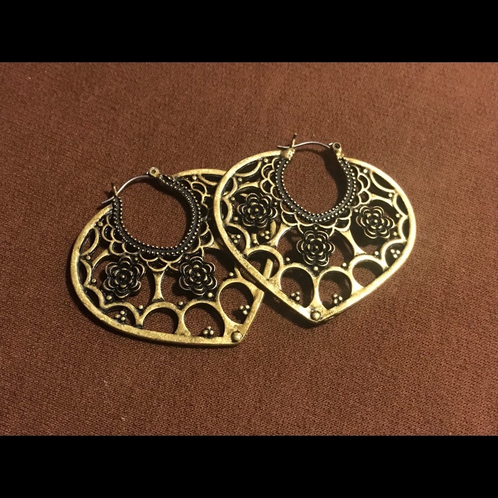 Rustic Bronze Rose Hoop Earrings